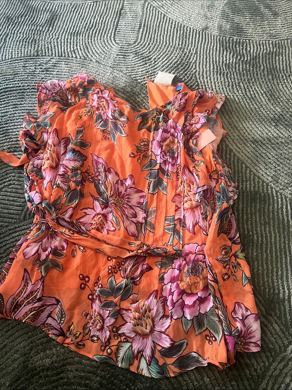 Anthropologie Orange Floral Tie-Waist Blouse